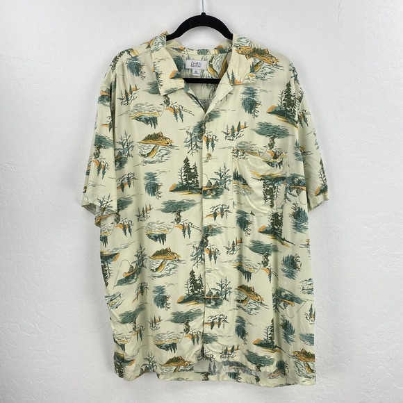 Vintage Croft & Barrow Button Down Camp Shirt Mens XXL Fishing Mountains Outdoor - Picture 1 of 8